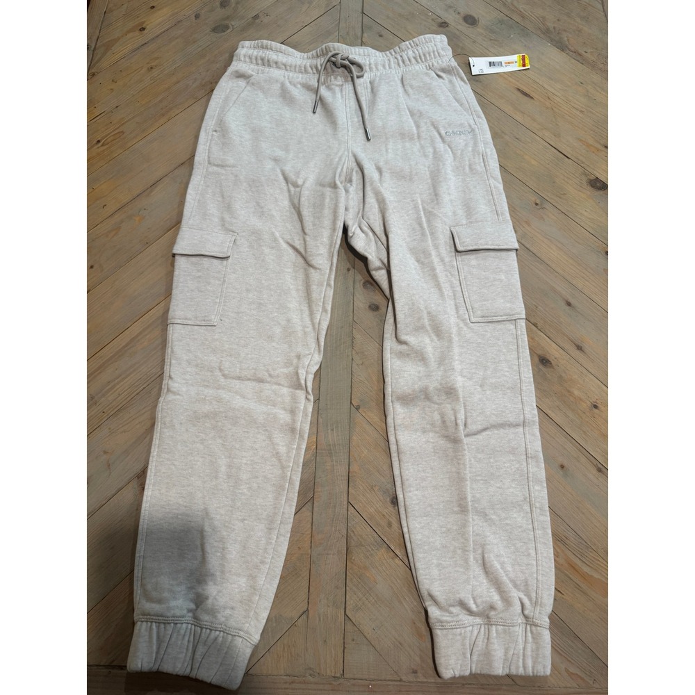 DKNY Sport Womens Oatmeal Heather Grey Fleece Cargo Jogger Sweatpants Small NWT